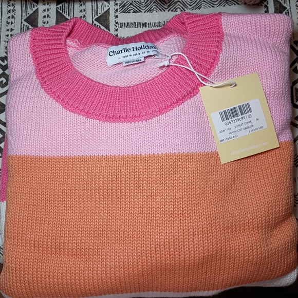 Charlie Holiday Oversized Sunset Strip Penny Knit Sweater Size 6 - Picture 5 of 8